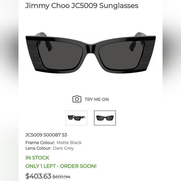 NWT Jimmy Choo Avenue Motif Tatum Sunglasses Matte Black Gray JC5009 53-17-140 main image 14